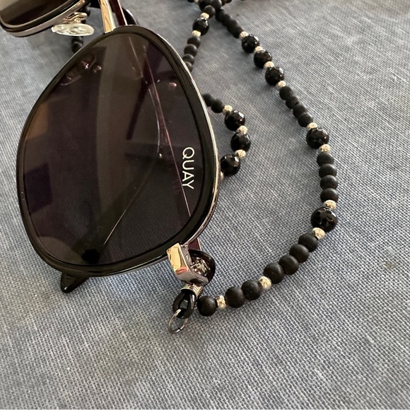 Eyeglass chain, black onyx and silver. New, 28 inches in length. - Picture 1 of 9